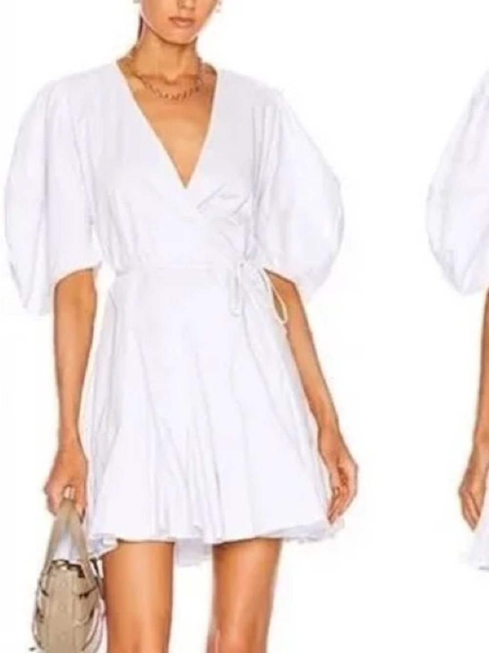 NWT RHODE “Claudine” Puff-Sleeve Wrap Mini Dress in White Sz X-Large